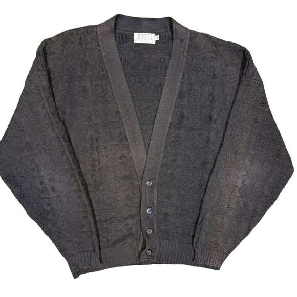 Vintage Jondel Knit Cardigan Made in USA Cotton Black XL - Picture 1 of 6